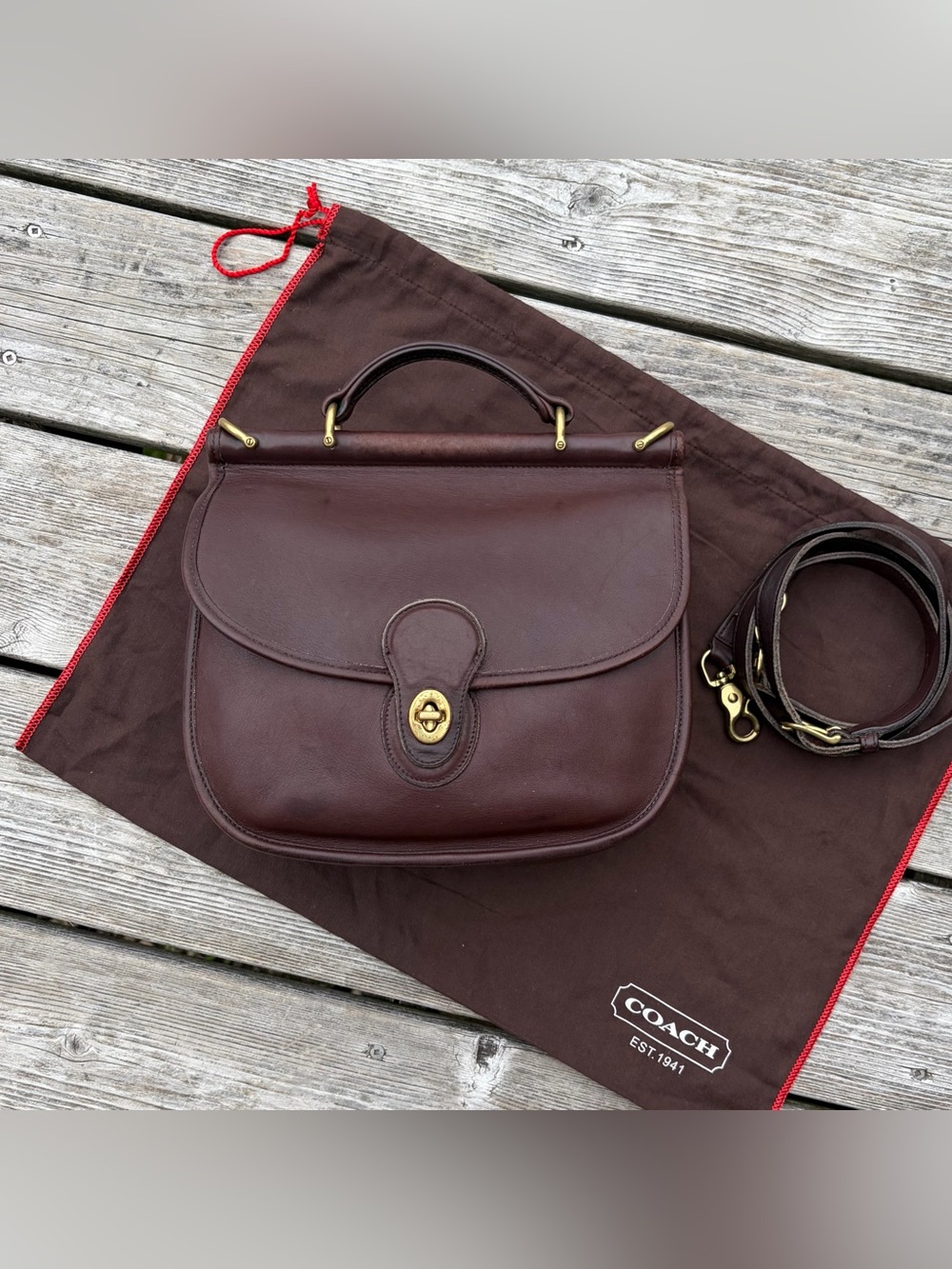 *RARE* Coach Sherbourne #9987 Mahogany Leather VTG 90s Top Handle Turnlock Bag - Picture 2 of 13